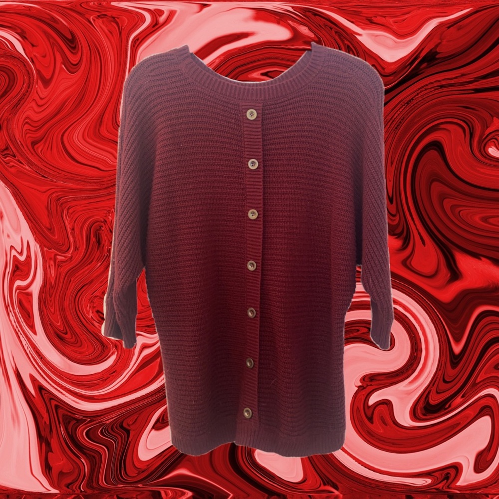 Long Maroon 3/4 Sleeve Knit Sweater